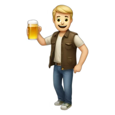 drunk guy with beer and sticker