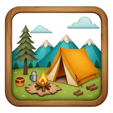 Wooden Camping sign made of felt texture, scrapbooking style, transparent background sticker