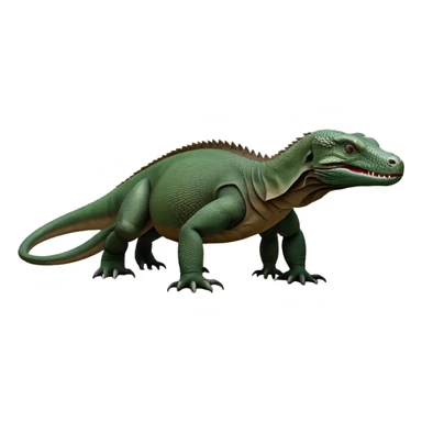 cinematic-komodo-dragon-realistic-full-body-standing on all fours-emoji,-massive-scaled-body-poised-with-quiet-power,-rough-textured-skin-dark-green-and-dark brown, black,-head-tilted-dramatically,-long-forked-tongue-flicking-out,-simplified-yet-realistic-focused-features,-highly-detailed,-glowing-with-an-almost-sarcastic-glow

 sticker