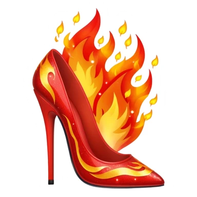 fire red stiletto with pointed toe, surrounded by big flames and sparkles sticker