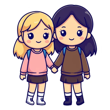 Blonde girl and dark brunette girl best friends sticker