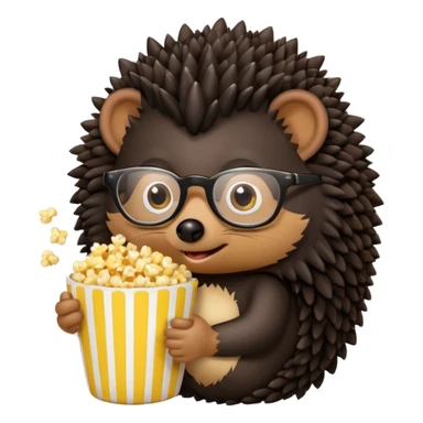 black hedgehog with glasses eating pop corn sticker