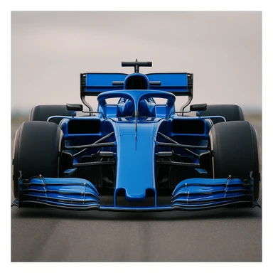blue F1 racing car, front view, shiny details sticker