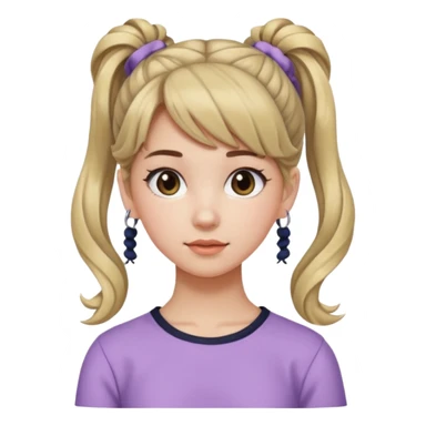 Teenage girl, wearing a cute and aesthetic outfit, with her hair tied up in a high ponytail, and with side bangs also front bangs, her hair wavy sticker