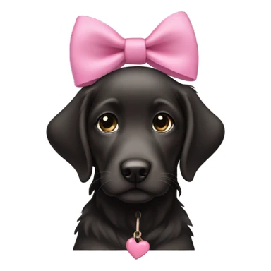 female black retriever puppy with pink bows above her ears sticker