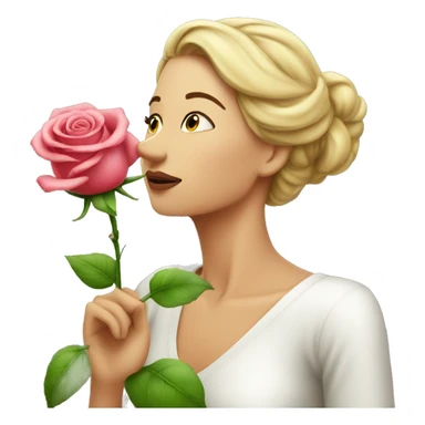 Beautiful woman, smelling one long STEM, rose sticker