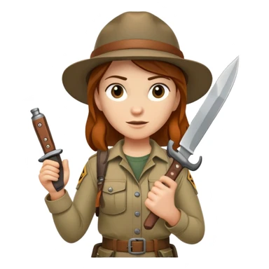 Female wilderness explorer Melissa Backwoods holding a survival knife sticker