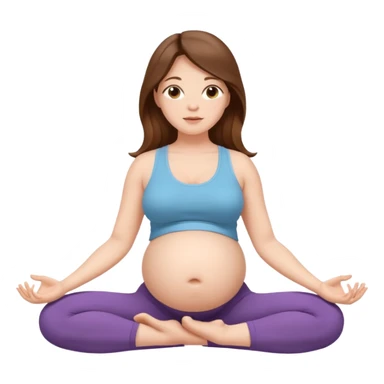 Pregnant woman sitting in a yoga pose with long brown hair and fair skin,." sticker