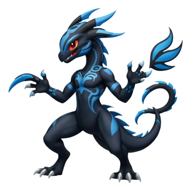 Black and Blue Meloetta-Venom-Stitch-Zekrom-Salandit-fusion, full body, tribal markings  sticker