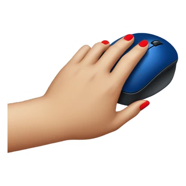 a finger with a red manicure presses a dark blue computer mouse sticker