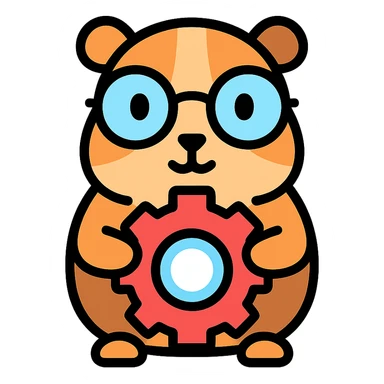 studious guinea pig with glasses holding a gear, cute outlined colorful style sticker