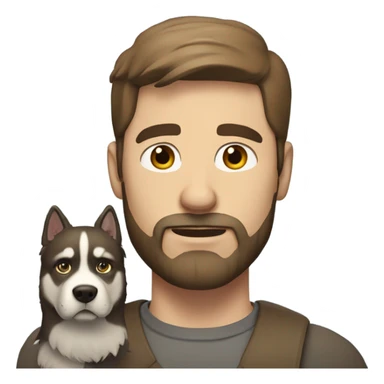 Heavy White man brown hair beard with husky dog  sticker