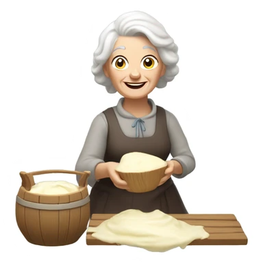 Old Caucasian lady white hair churning butter up and down sticker