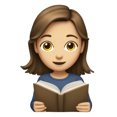 girl with brown hair reading sticker