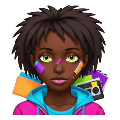 Colourful dark neon graffiti scribble scrapbook patchwork Person face portrait made entirely of multicoloured torn up magazines sticker