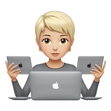 macbook pro woman pixie haircut dish water blonde hair hazel eyes sticker