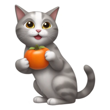 cat eats persimmon holding in paws sticker