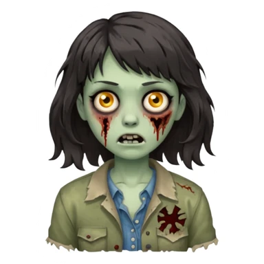A zombie with big wavy dark hair and short bangs sticker
