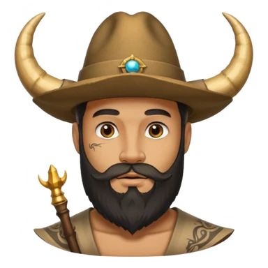 Bearded figure — large hat with horn, tattoo on face sticker