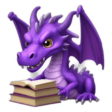 purple dragon head holding book with RIP title sticker