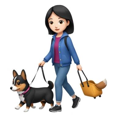 Girl Walking a black corgi  sticker
