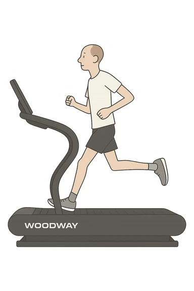 uomo che corre sul tapis roulant ma è secco e senza muscoli. sticker