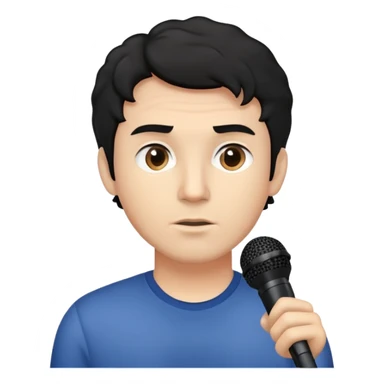 Weatherman reporter man, slightly curly and short black hair, serious, no glasses, and with a microphone sticker