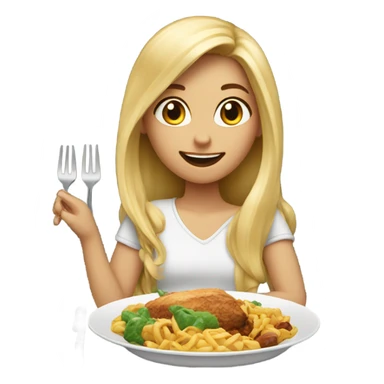  Blonde long hair girl eating big meal  sticker