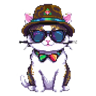 cat wearing sunglasses and a hat sticker