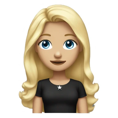 Girl with a blond hair, light blue eyes wearing a black dress and black all star  sticker