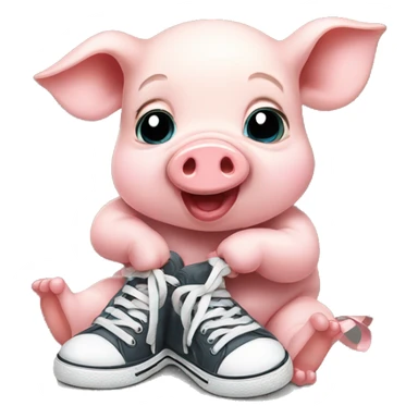 Baby pig tying his sneakers  sticker