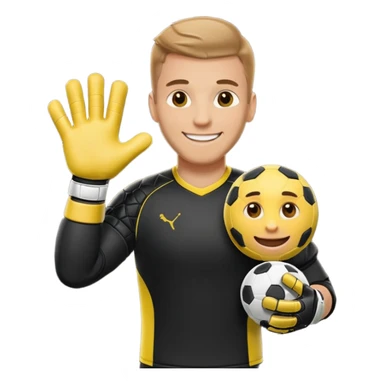 Football goalkeeper gloves with man goalkeeper and small emoji sticker