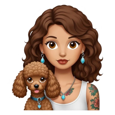 Long brown haired girl with tattoos with a pudel sticker