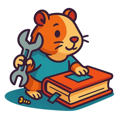 guinea pig holding a wrench and fixing a book, vibrant toon style sticker
