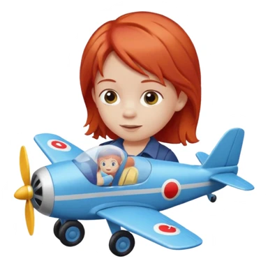 red hair child playing with plane sticker