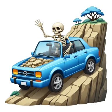 Skeleton driving off a cliff sticker