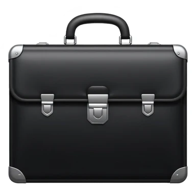 luxury briefcase emoji, matte black metal texture, clean sharp geometry, subtle reflections, minimalist futuristic 3D style, isolated on white sticker
