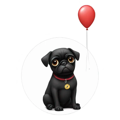 Black pug  and a ballon that says  “I’m sorry” sticker