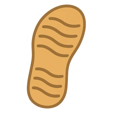 Edit the image to depict a flat sandal sole with minimal detail, viewed from the bottom and matching the angle of the reference image, in emoji style. sticker