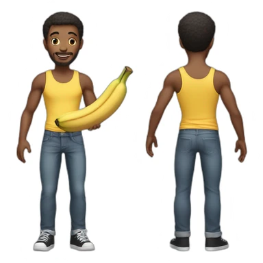 Skinny guy with tank top holding a banana sticker