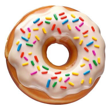 Cinematic Realistic Donut Dessert Emoji, depicted as a fluffy glazed donut with colorful sprinkles rendered with detailed textures and playful, warm lighting. sticker
