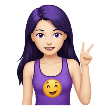 white woman in y2k purple tank top, long black hair, winking sticker