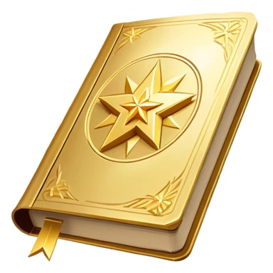 A shimmering gold book with a radiant glow, floating slightly as if under a spotlight. Its cover features a bold, star-like sigil ✨, symbolizing influence and magnetism. Light halo effects or sparkles surround it, giving off an aura of effortless charm and star power. sticker