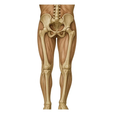 Edit the image to depict an inhibited leg (shorter than the other), in a medical anatomical style, posterior view, hyperrealism, with no background. Variation 4. sticker