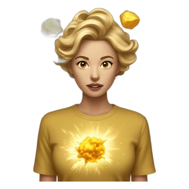 woman with exploding head golden shirt sticker