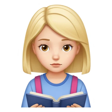 Young girl with focused expression reading a notebook sticker