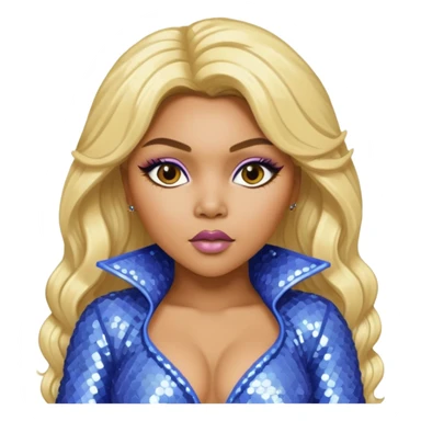 Lil Kim with blonde hair, periwinkle sequin outfit sticker