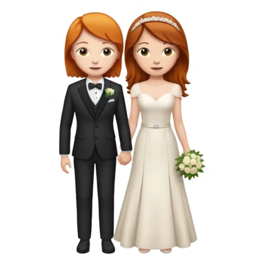 lesbian couple getting married. one ginger one brunette. ginger in a suit, brunette in a dress. BOTH GIRLS sticker