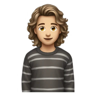 teenager boy brown long wavy hair and dark gray striped sweater sticker