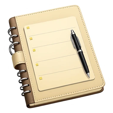 daily planner agenda cream leather with open page and pen with stickynotes sticker